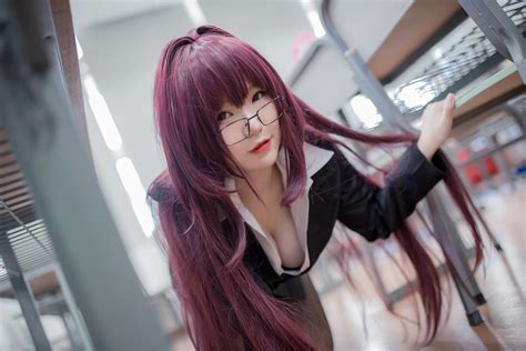 Wallpaper Yoko Cos Model Purple Hair Long Hair Asian Wigs