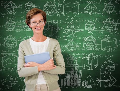 composite image  teacher holding tablet pc  library stock photo image  female knowledge