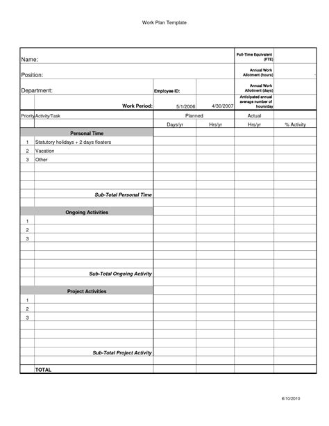 employee work plan template word word template   plan label