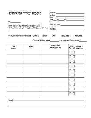 respirator fit test card template tutoreorg master  documents