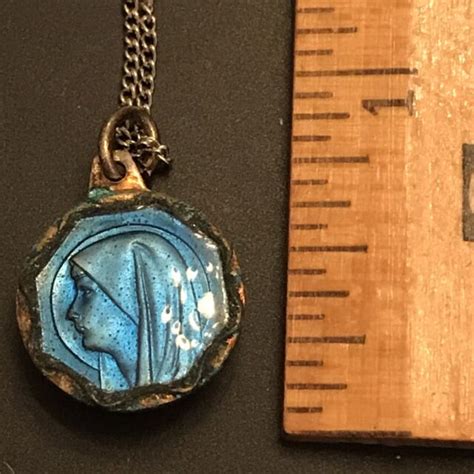 vintage catholic lourdes blue enamel medal with water relic on chain ebay