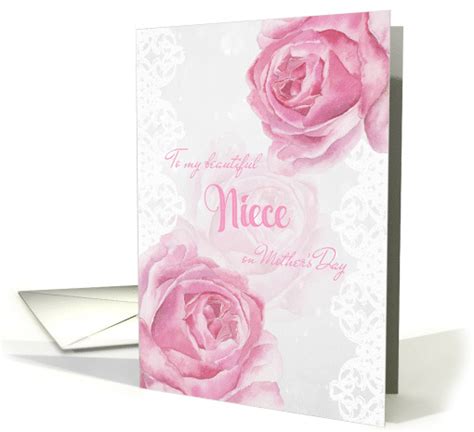 happy mothers day  niece pink roses  lace card