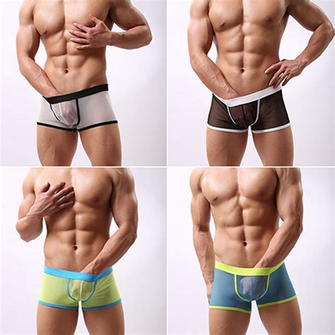 Men S Sheer See Through Mesh Underwear Stretch Breathable Boxers Briefs