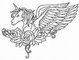 Unicorn Coloring Printable Winged Flowers Pages Description Kids sketch template