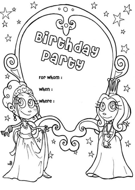 happy birthday party invitation coloring page color luna