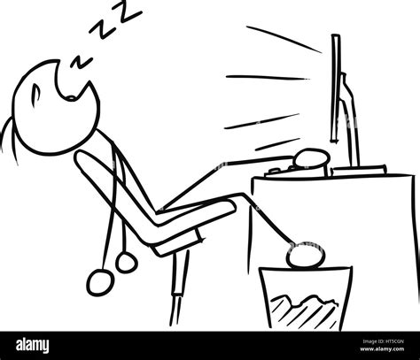 Cartoon Vektor Doodle Stickman Mann Schlafen Vor Dem Computer