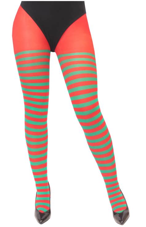 Green And Red Striped Christmas Tights I Love Fancy Dress
