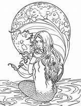Siren Tale Mermaids Fantasy Getdrawings Adultcoloringbooks Mythical Meerjungfrauen Ausdrucken Pinnwand sketch template