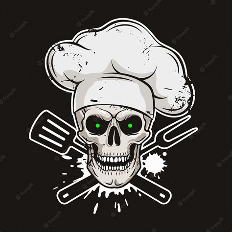premium vector grinning skull  chef hat  crossed barbecue tools