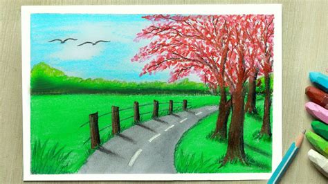 easy landscapes  draw  oil pastels   draw easy natural