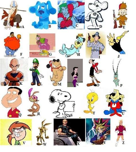 cartoon characters names list   comics animation  decade