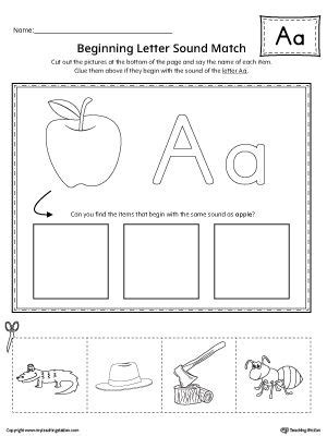 short letter  beginning sound picture match worksheet printable