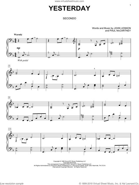 beatles yesterday sheet   piano  hands