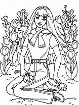 Coloring Barbie Pages Flower Garden Kids sketch template