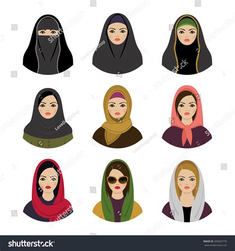 muslim girls avatars set asian muslim stock vector 269025770 shutterstock