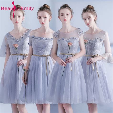 buy beauty emily short grey lace bridesmaid dresses 2017 vestidos para festa a