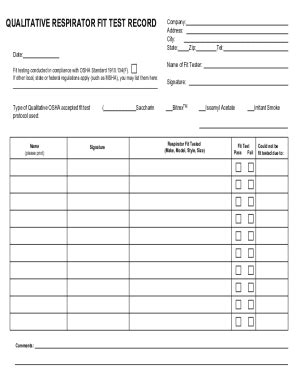 form qualitative respirator fit test record fill