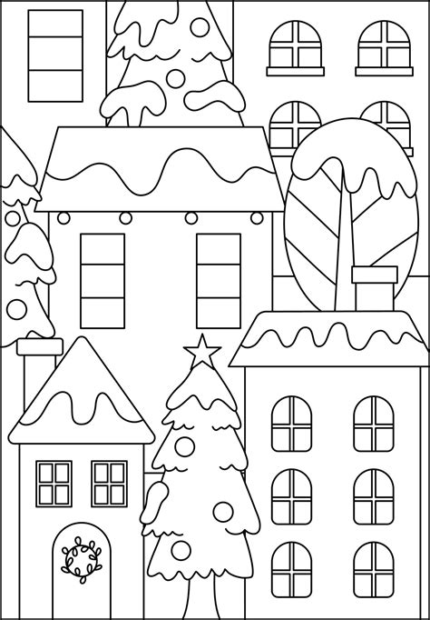 christmas houses  winter coloring page  kids  vector art