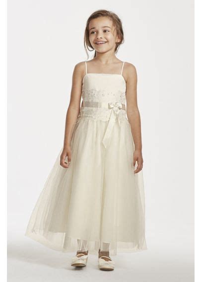 flower girl lace and tulle spaghetti strap dress david s bridal