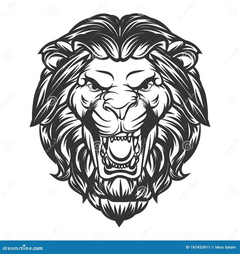 roaring lion head vector illustration white isolated background