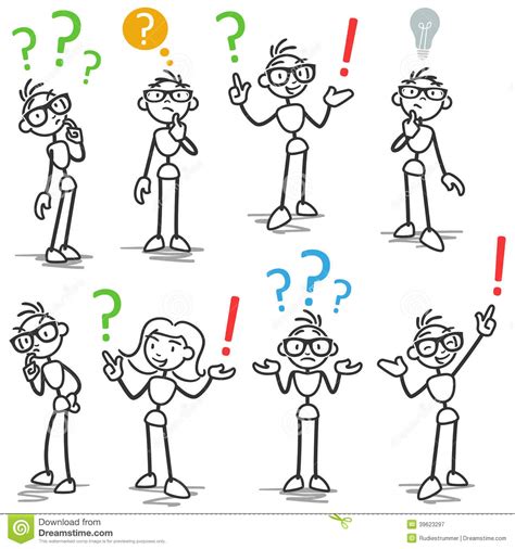 Stickman Question Mark Asking Pondering Stock Vector