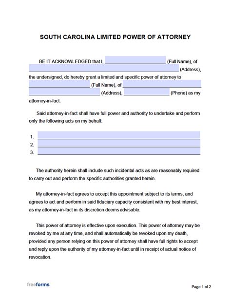 south carolina power  attorney forms  word