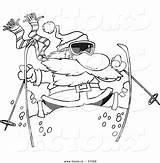 Outlined Skiing Santa Toonaday sketch template