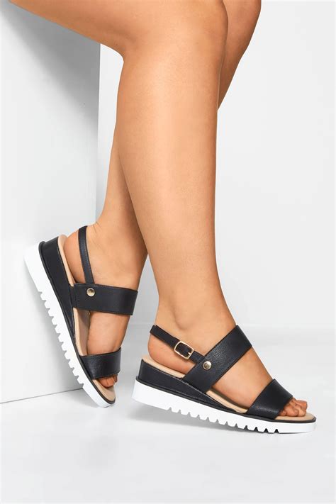 black sporty wedge sandals  extra wide fit  clothing