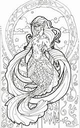 Mermaid Nouveau Coloring Pages Deviantart Inked sketch template