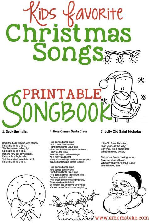 christmas songs  kids  printable songbook  coloring book
