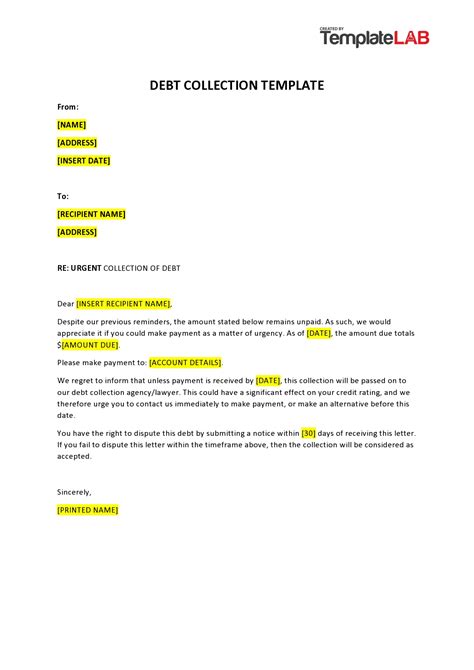 debt collection letter template  word lupongovph