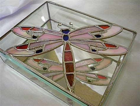 Hand Made Stained Glass Jewelry Boxes ~~ Flower / Bird  