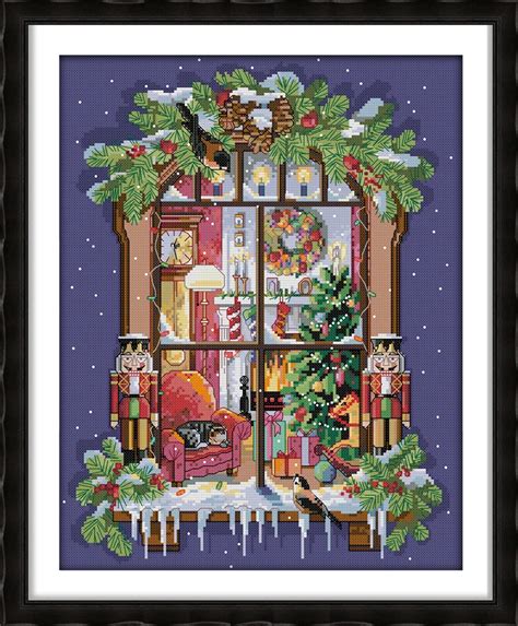 window of christmas 11ct 14ct counted cross stitch patterns chinese