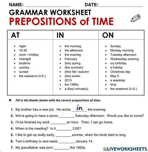 prepositions  time  activity  grade