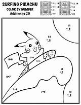 Color Number Pokemon Pikachu Pokémon Numbers Surfing Kids Activities Divide School Math Coloring Age Teacherspayteachers Students Learning Subtract Multiply Add sketch template