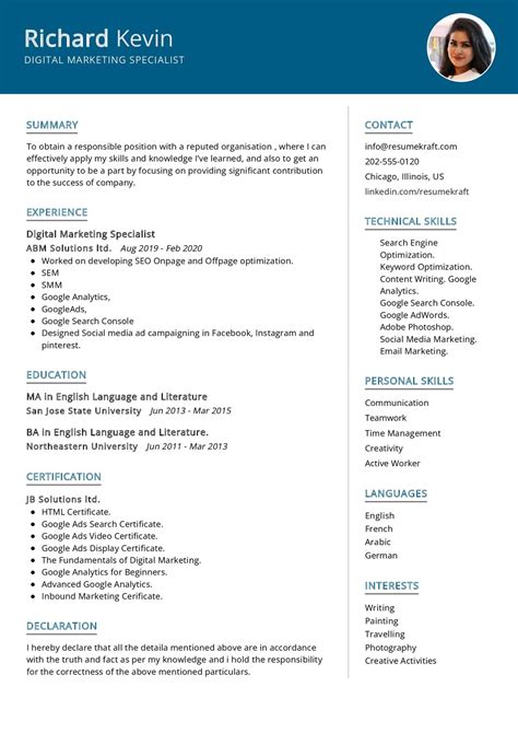 marketing specialist resume