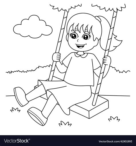 girl   swing coloring page  kids royalty  vector