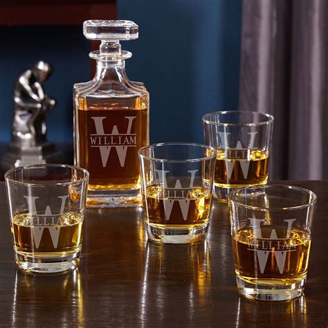 oakmont engraved whiskey decanter set  rocks glasses