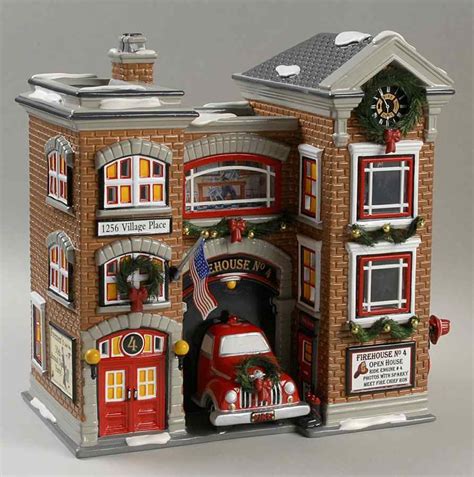 snow village firehouse no 4 with box bx842 by