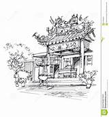 Disegno Skizzenillustration Chinesische Tempel Cinese Tempio Schizzo Penna Kinesiska Skissar Illustrationen Pagoda Chinesischer sketch template