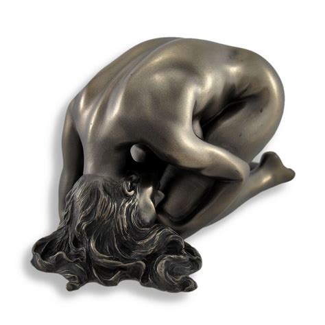 Bronzed Nude Woman Kneeling On Floor Head Down Statues Tanga
