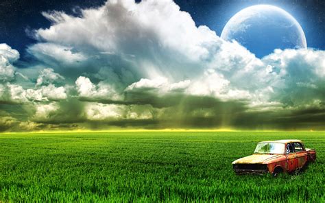 farm  car moon clouds wallpapers hd wallpapers id
