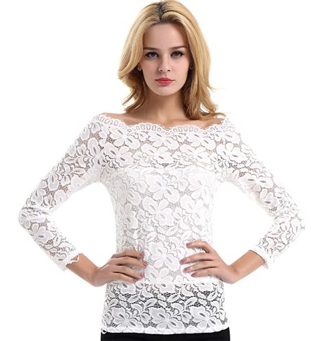 Women Lace Blouse Casual Long Sleeve Plus Size Off The Shoulder Tops