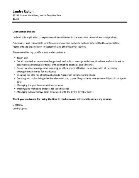 executive personal assistant cover letter velvet jobs