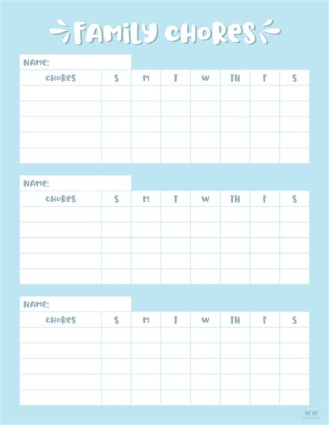 printable multiple child chore chart  multiplication chart
