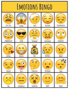 emotions bingo printable game  kidspdf mind stuff pinterest