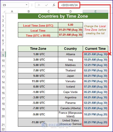 making  list  countries  time zone  excel  easy steps