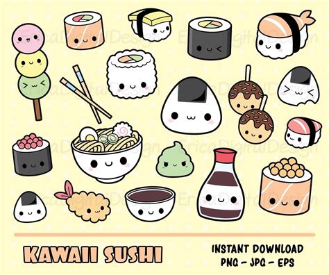 sushi kawaii clipart bundle cute sushi clip art onigiri nigiri maki