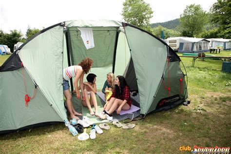 foursome lesbians licking each other twats in 69 pose in outdoor camp lesbian porn videos