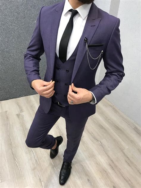 buy purple slim fit plaid wool suit  gentwithcom   shipping